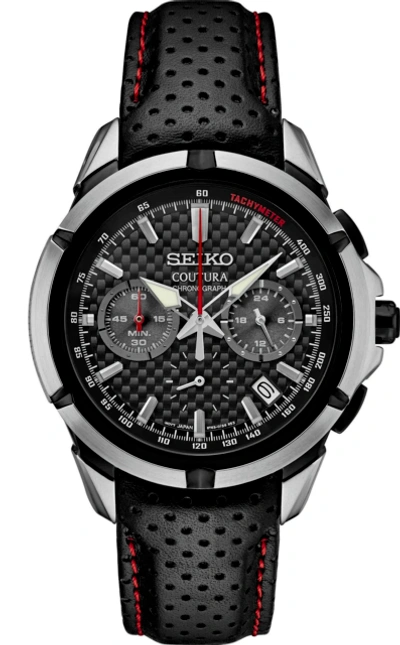 Pre-owned Seiko Men's Coutura Quartz Chronograph Black Dial 43mm Leather Watch Ssb437