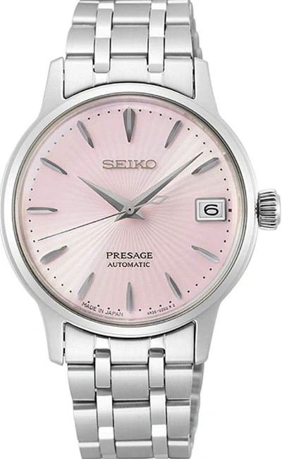 Pre-owned Seiko Women's Presage Automatic Pink Dial Stainless Steel Watch Srp839