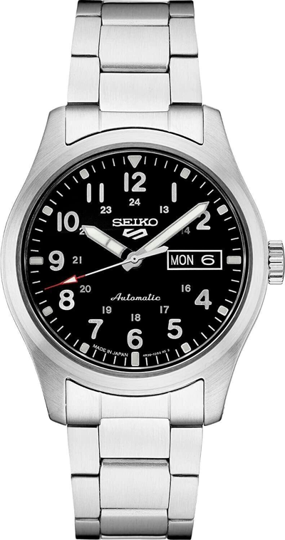 Pre-owned Seiko Men's 5 Automatic Watch 100 Meter Day Date Black Dial Watch Srpg27