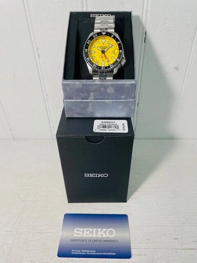 Pre-owned Seiko 5 Ssk017 Gmt Steel Case/bracelet Yellow Dial Date Automaticsport Watch$475