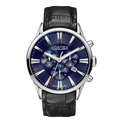Pre-owned Roamer 508837 41 45 05 Superior Chronograph Black Strap Wristwatch In Black/blue