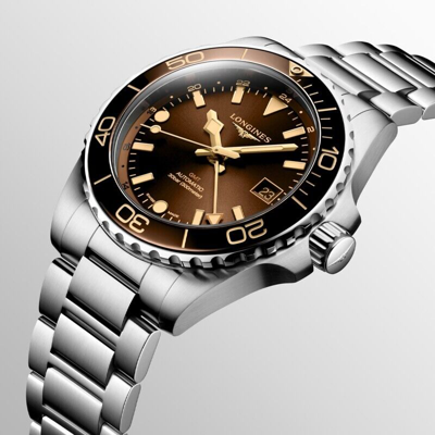 Pre-owned Longines Hydroconquest Gmt 41mm Brown Dial Steel Men's Watch L3.790.4.66.6