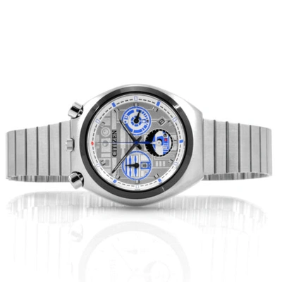 Pre-owned Citizen Men's Watch Star Wars R2-d2 Tsuno Chronograph Silver Bracelet An3666-51a