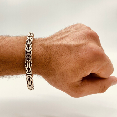 Pre-owned Handmade Mens King Byzantine Chain Oxide Bracelet 8mm 70gr 925 Sterling Silver 8.66 Inch