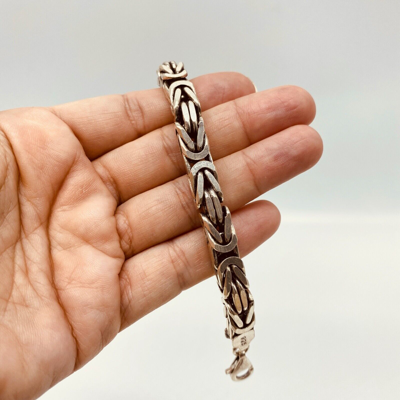 Pre-owned Handmade Mens King Byzantine Chain Oxide Bracelet 8mm 70gr 925 Sterling Silver 8.66 Inch