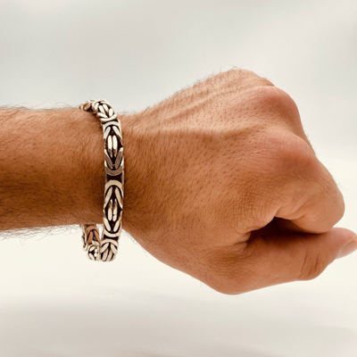 Pre-owned Handmade Mens King Byzantine Chain Oxide Bracelet 8mm 70gr 925 Sterling Silver 8.66 Inch