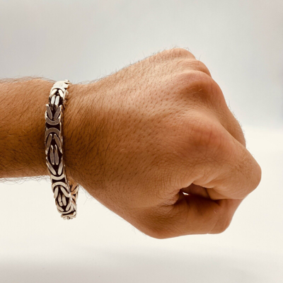Pre-owned Handmade Mens King Byzantine Chain Oxide Bracelet 8mm 70gr 925 Sterling Silver 8.66 Inch