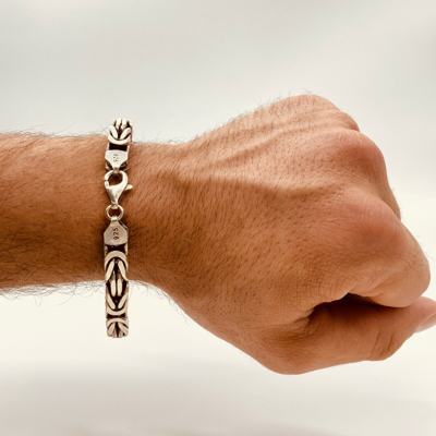 Pre-owned Handmade Mens King Byzantine Chain Oxide Bracelet 8mm 70gr 925 Sterling Silver 8.66 Inch