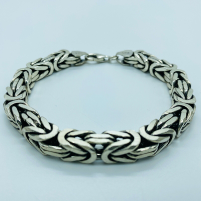 Pre-owned Handmade Mens King Byzantine Chain Oxide Bracelet 8mm 70gr 925 Sterling Silver 8.66 Inch