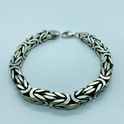 Pre-owned Handmade Mens King Byzantine Chain Oxide Bracelet 8mm 70gr 925 Sterling Silver 8.66 Inch