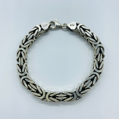 Pre-owned Handmade Mens King Byzantine Chain Oxide Bracelet 8mm 70gr 925 Sterling Silver 8.66 Inch