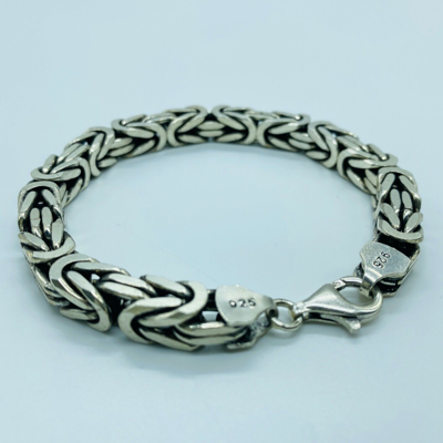 Pre-owned Handmade Mens King Byzantine Chain Oxide Bracelet 8mm 70gr 925 Sterling Silver 8.66 Inch