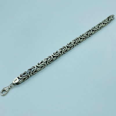 Pre-owned Handmade Mens King Byzantine Chain Oxide Bracelet 8mm 70gr 925 Sterling Silver 8.66 Inch