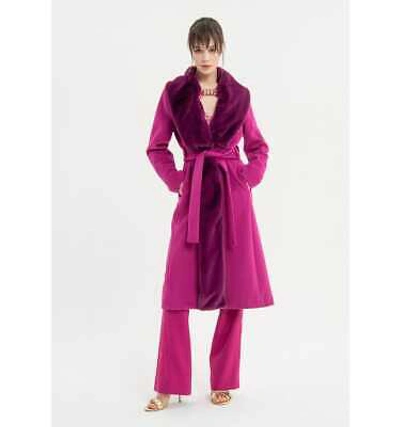 Pre-owned Fracomina Coat Regular Long With In Internal Echo Fur  Collection Autumn In Cyclamen