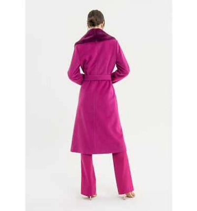 Pre-owned Fracomina Coat Regular Long With In Internal Echo Fur  Collection Autumn In Cyclamen