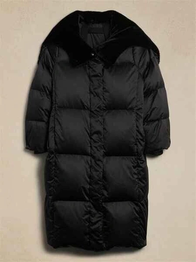 Pre-owned Banana Republic Alps Long Satin Puffer Coat Xs Black 818025