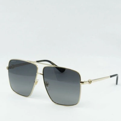 Pre-owned Gucci Gg1087s 001 Gold/grey 63-10-140 Sunglasses In Gray