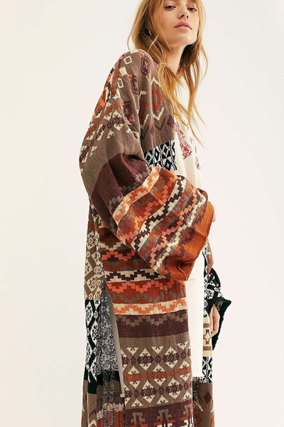 Pre-owned Free People Xs Or Small Fall Boho Cardi Maxi Landmark Cardigan In Multicolor