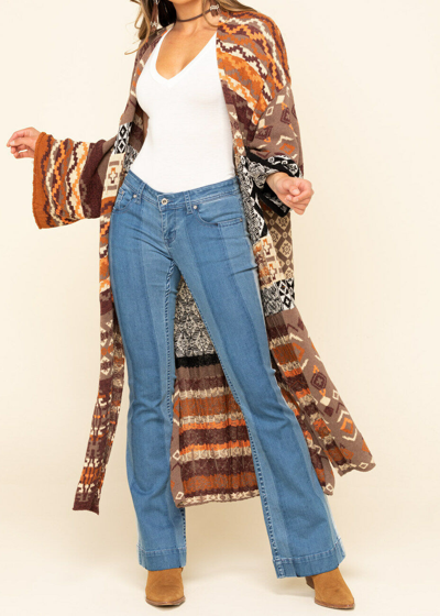 Pre-owned Free People Xs Or Small Fall Boho Cardi Maxi Landmark Cardigan In Multicolor
