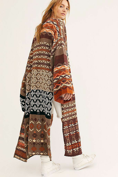 Pre-owned Free People Xs Or Small Fall Boho Cardi Maxi Landmark Cardigan In Multicolor