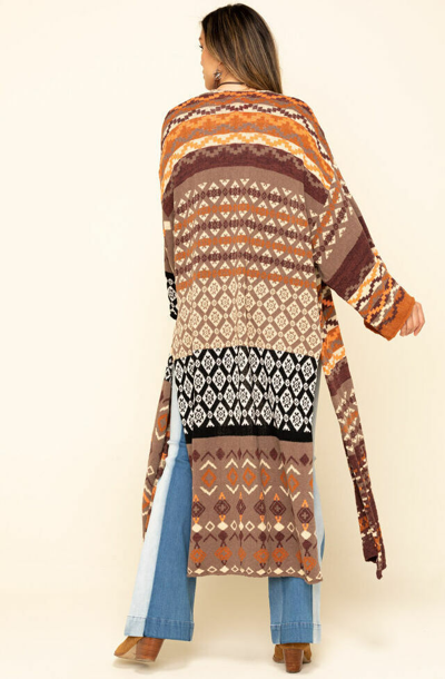 Pre-owned Free People Xs Or Small Fall Boho Cardi Maxi Landmark Cardigan In Multicolor