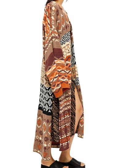 Pre-owned Free People Xs Or Small Fall Boho Cardi Maxi Landmark Cardigan In Multicolor