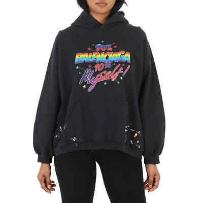 Pre-owned Balenciaga Washed Black Typographic Splatter Paint Small Fit Hoodie