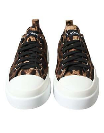 Pre-owned Dolce & Gabbana Brown Leopard Canvas Sneakers Shoes In Refer To Description