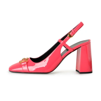 Pre-owned Versace Women's Pink & Gold Medusa Vernice Patent Leather Heeled Pumps Shoes