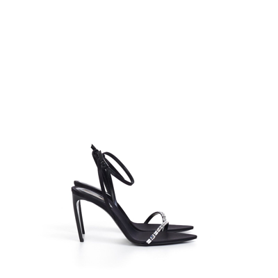 Pre-owned Saint Laurent 1095$ Gloria High Heels Sandals Crepe Satin With Rhinestones In Black