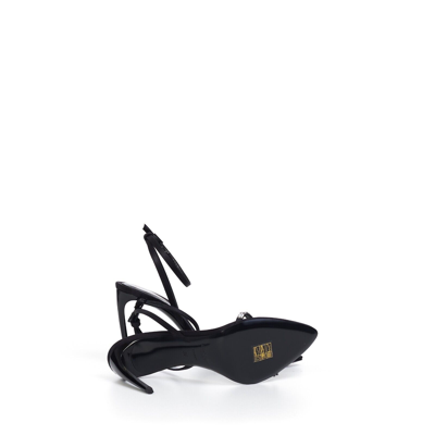 Pre-owned Saint Laurent 1095$ Gloria High Heels Sandals Crepe Satin With Rhinestones In Black
