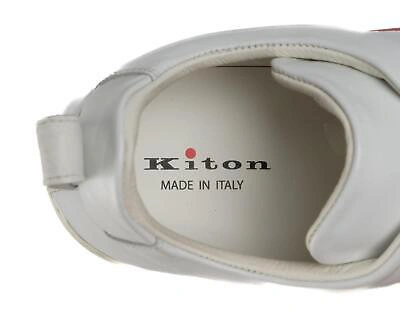 Pre-owned Kiton $1,470 White Calfskin Caiman Leather Sneakers Shoes (10 Eu) 11 Us In White & Red