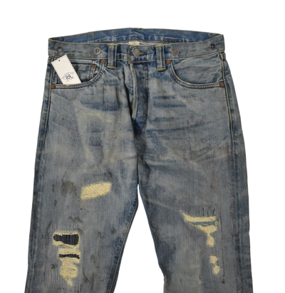 Pre-owned Ralph Lauren Rrl Women's  Distressed Selvedge Buckleback Overalls Jeans $450 In Blue