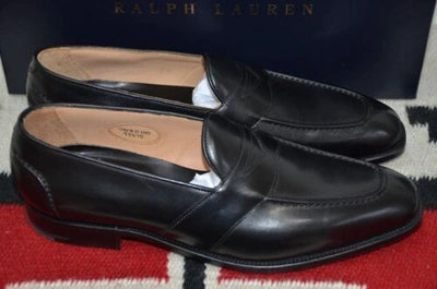 Pre-owned Ralph Lauren Purple Label Edward Green Black Calf Penny Loafer Dress Shoes