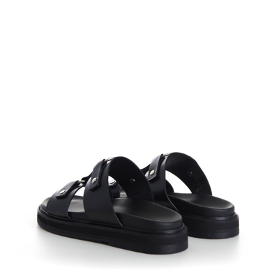 Pre-owned Celine 1050$ Tippi Slide Sandals - Black Leather, Metal Ring/studs