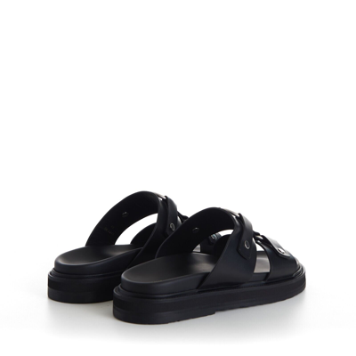 Pre-owned Celine 1050$ Tippi Slide Sandals - Black Leather, Metal Ring/studs