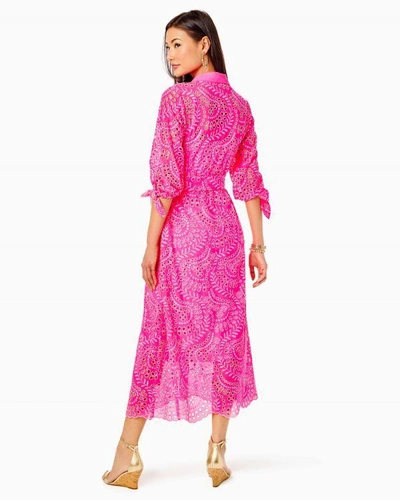 Pre-owned Lilly Pulitzer $348  Amrita Midi Dress Pink Isle Swirly Scalloped Eyelet 2 4