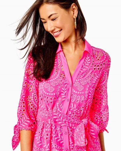 Pre-owned Lilly Pulitzer $348  Amrita Midi Dress Pink Isle Swirly Scalloped Eyelet 2 4