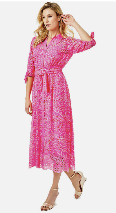 Pre-owned Lilly Pulitzer $348  Amrita Midi Dress Pink Isle Swirly Scalloped Eyelet 2 4