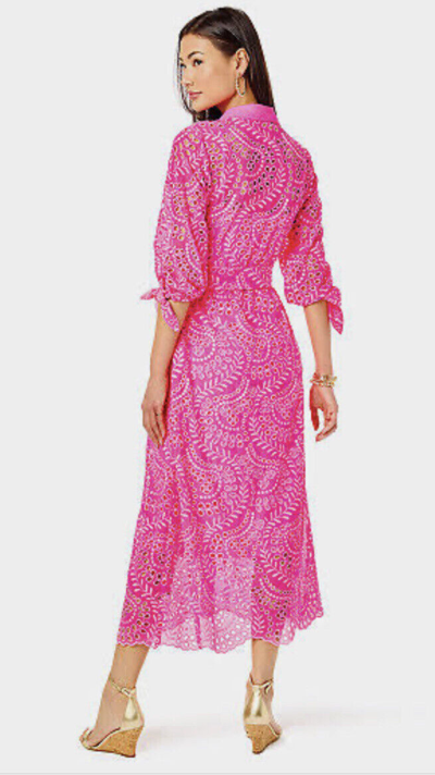 Pre-owned Lilly Pulitzer $348  Amrita Midi Dress Pink Isle Swirly Scalloped Eyelet 2 4