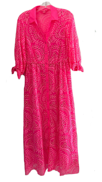 Pre-owned Lilly Pulitzer $348  Amrita Midi Dress Pink Isle Swirly Scalloped Eyelet 2 4