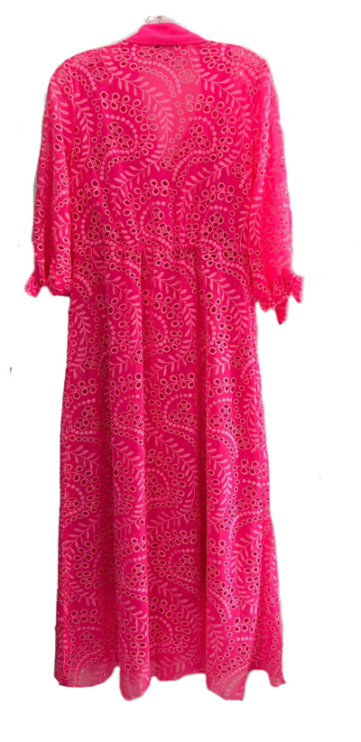 Pre-owned Lilly Pulitzer $348  Amrita Midi Dress Pink Isle Swirly Scalloped Eyelet 2 4