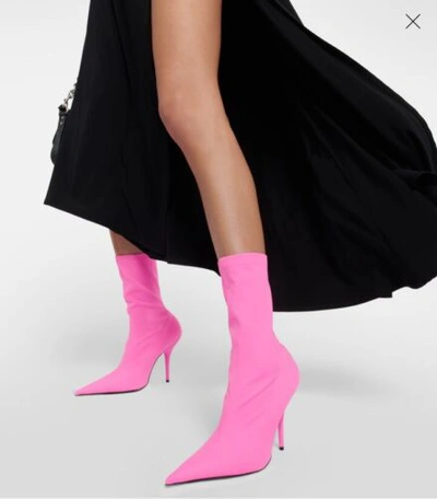 Pre-owned Balenciaga $1490  Knife Pointed Toe Sock Ankle Boots Fluo Pink Eu 37.5 Us 7.5