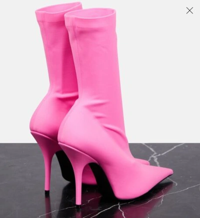 Pre-owned Balenciaga $1490  Knife Pointed Toe Sock Ankle Boots Fluo Pink Eu 37.5 Us 7.5