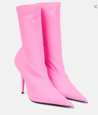 Pre-owned Balenciaga $1490  Knife Pointed Toe Sock Ankle Boots Fluo Pink Eu 37.5 Us 7.5
