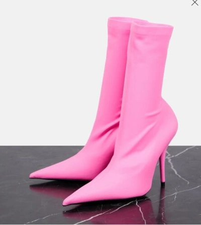 Pre-owned Balenciaga $1490  Knife Pointed Toe Sock Ankle Boots Fluo Pink Eu 37.5 Us 7.5