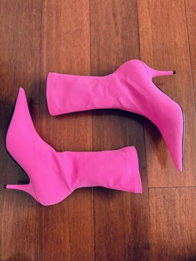 Pre-owned Balenciaga $1490  Knife Pointed Toe Sock Ankle Boots Fluo Pink Eu 37.5 Us 7.5