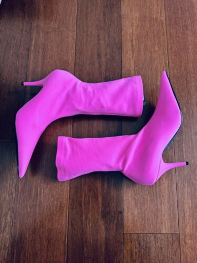 Pre-owned Balenciaga $1490  Knife Pointed Toe Sock Ankle Boots Fluo Pink Eu 37.5 Us 7.5