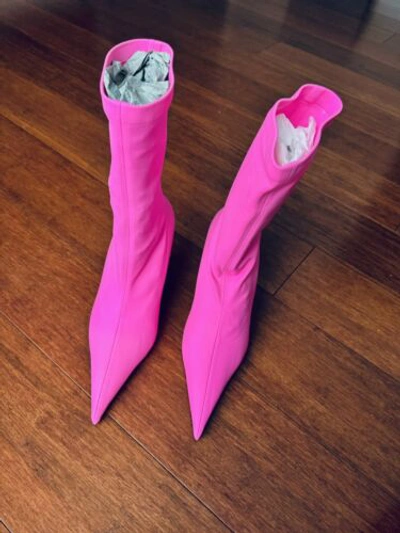 Pre-owned Balenciaga $1490  Pointed Toe Sock Knife Boots Fluo Pink, Size Eu 37.5" Us 7.5"