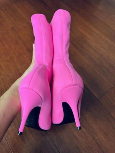 Pre-owned Balenciaga $1490  Knife Pointed Toe Sock Ankle Boots Fluo Pink Eu 37.5 Us 7.5